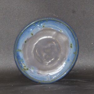 a plate that has a light blue rim and a grey blue center
