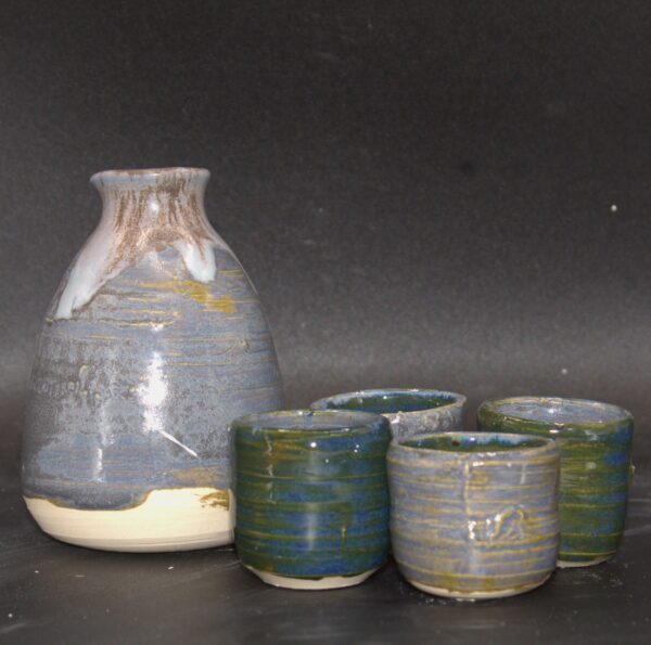Denim Blue and Green Sake Set - Image 5