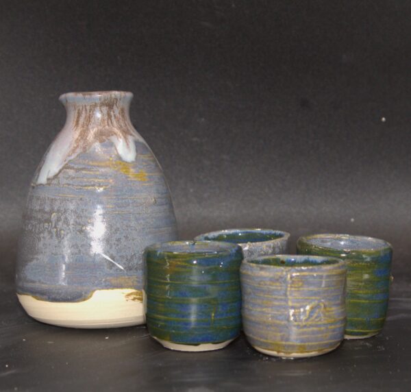 Denim Blue and Green Sake Set